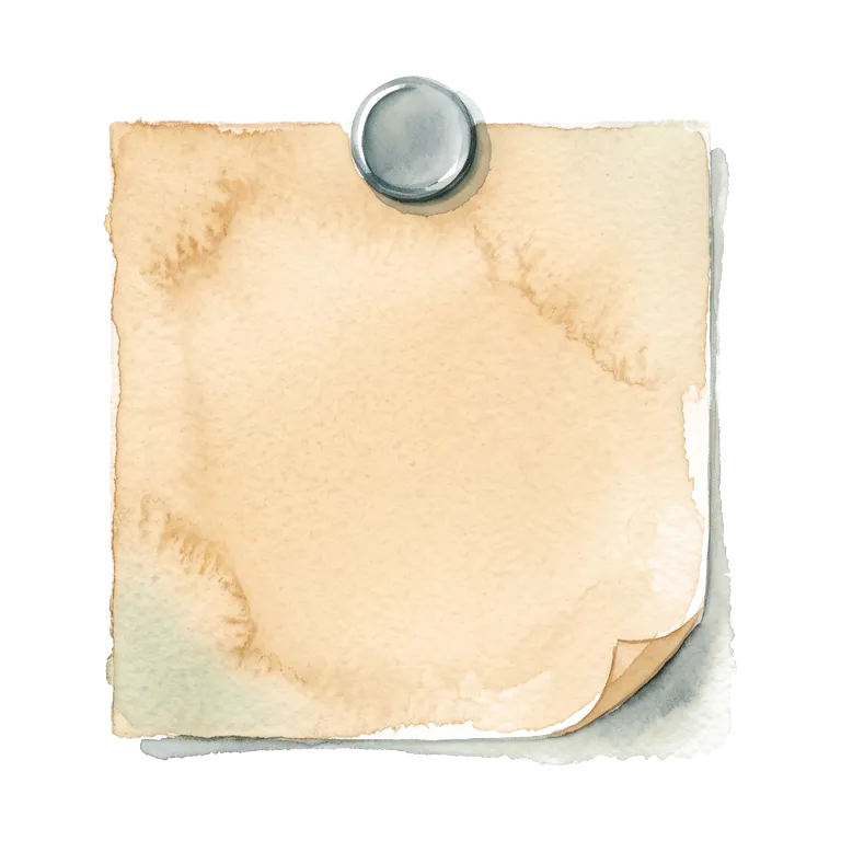 A watercolour note pinned to a board.