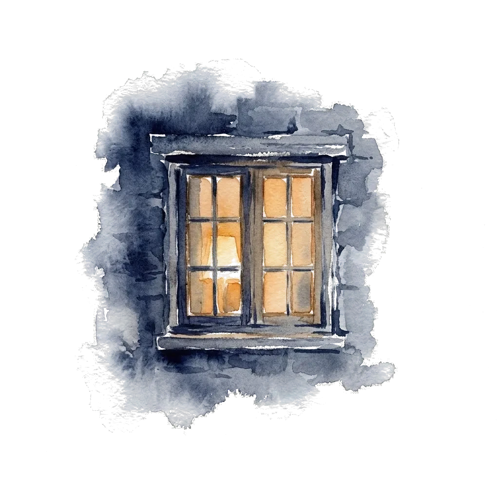 A lit window at night